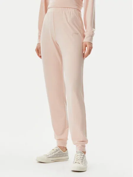 Hlače iz tkanine Guess roza