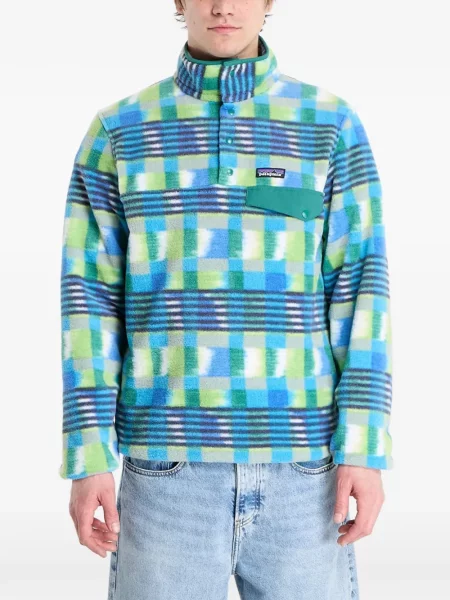 Pulover Patagonia din fleece în carouri albastru