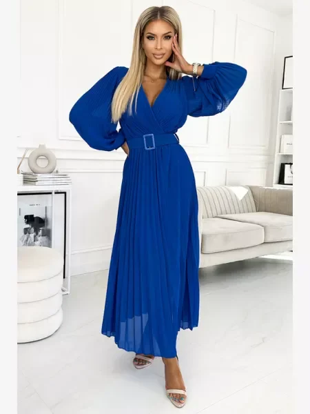 Rochie Numoco plisată de costum albastru