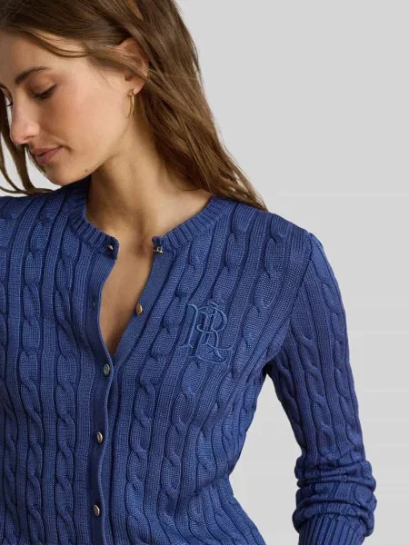 Kardigan rozpinany o kroju regular fit z czystej bawełny z wyhaftowanym logo Lauren Ralph Lauren fioletowy