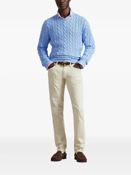 Lniana czapka z daszkiem Polo Ralph Lauren z okrągłym dekoltem niebieska