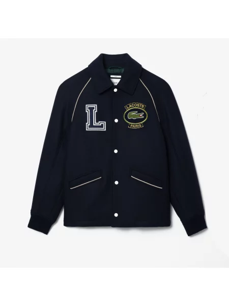 Lacoste Kurtka Premium Wool Varsity Badge granatowa