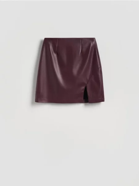 Reserved Fustă mini din imitație de piele maro
