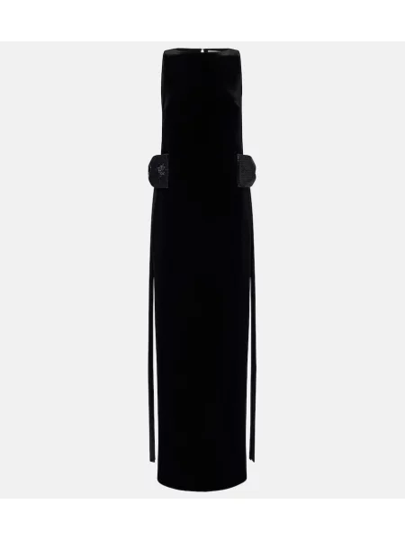 Rochie maxi Self-portrait cu funde de catifea negru