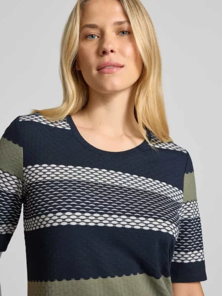T-shirt z prążkowanym okrągłym dekoltem Betty Barclay granatowa