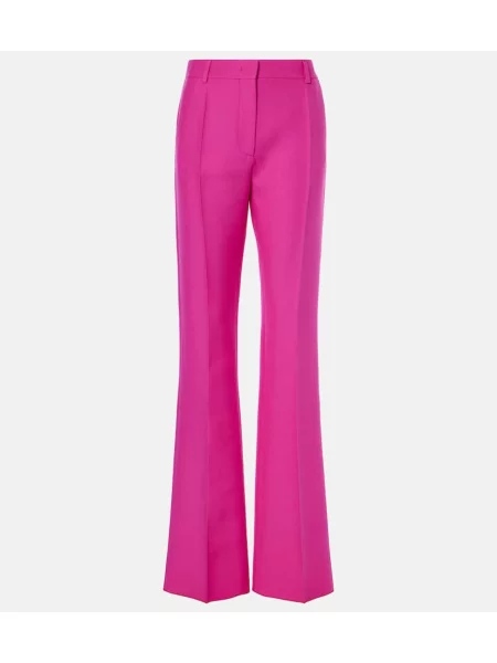 Hlače z razširjenimi rokavi Valentino iz krep tkanine na zvonec roza