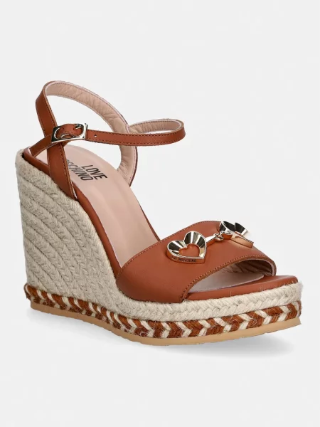 Love Moschino espadrile cu talpă compensată pentru femei din piele maro