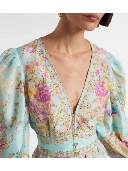 Rochie Camilla de in cu model floral albastru