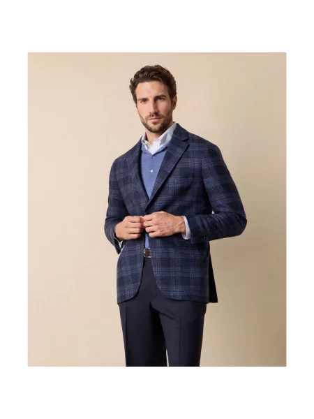 Lniana marynarka Brooks Brothers w kratę niebieska