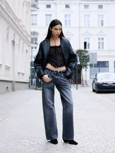 Reserved Blugi straight cu talie joasă gri