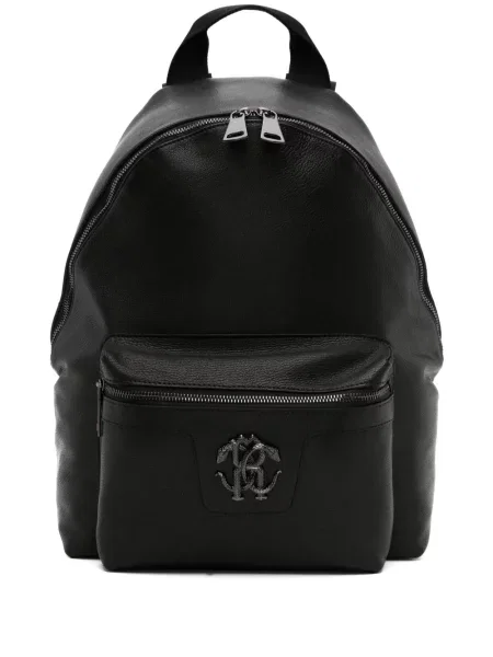 Rucsac Roberto Cavalli din piele cu model piele de șarpe negru