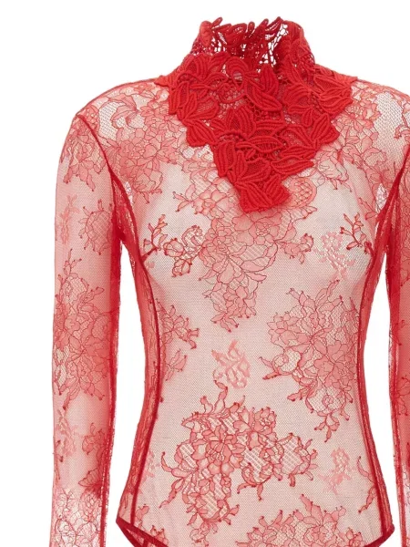 Body Blumarine cu model floral din dantelă roșu
