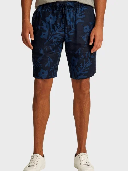 Лляні короткі шорти Tommy Hilfiger з принтом сині