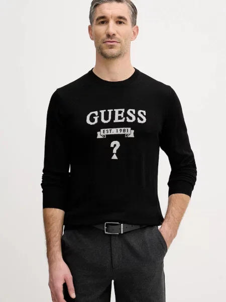 Svetr z hedvábné směsi Guess HAMMOND pánský černá