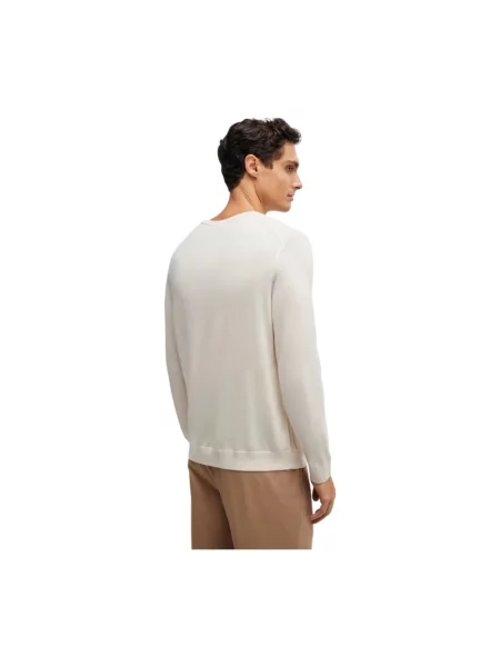 Sweter Hugo Boss z okrągłym dekoltem biały