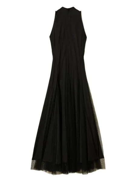 Rochie maxi Twinset fără mâneci din tul de costum negru
