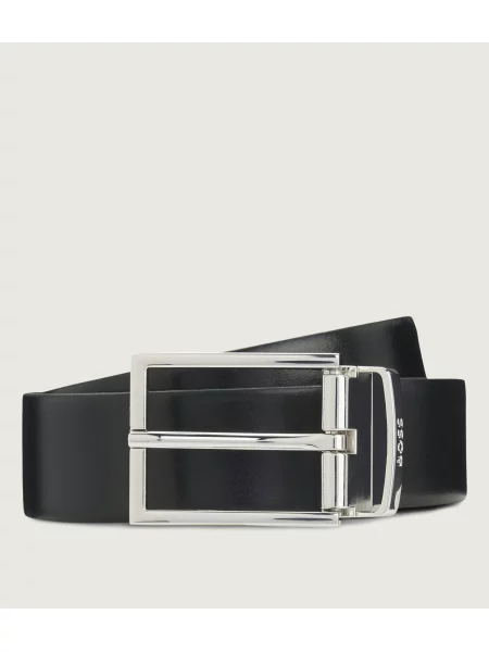 BOSS BLACK Curea din piele cu două fețe negru