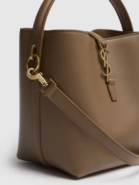 Kožená bucket kabelka Saint Laurent hnedá