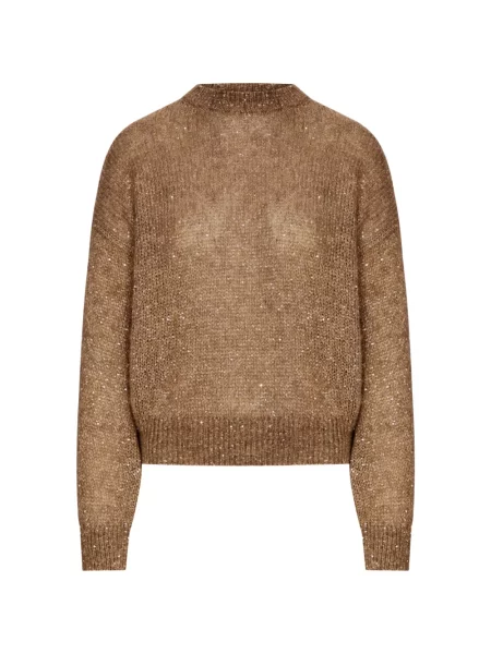 Pulover Brunello Cucinelli cu paiete tricotate maro