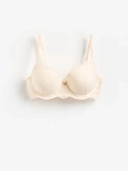 Reserved Sutien super push-up cu dantelă galben-deschis galben