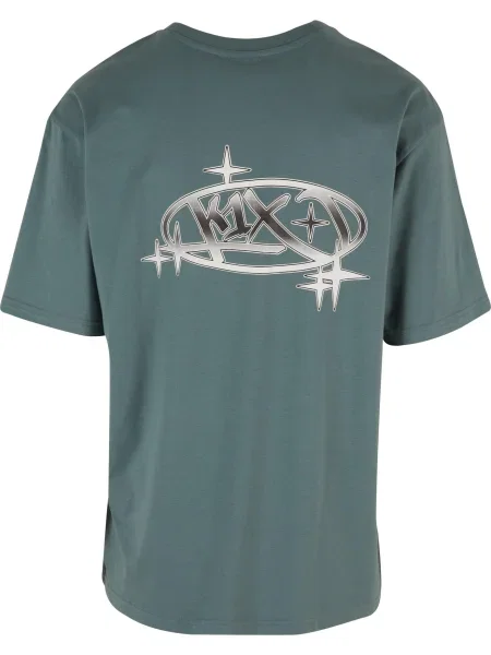 Tricou Bootleg albastru aqua / verde smarald / negru alb