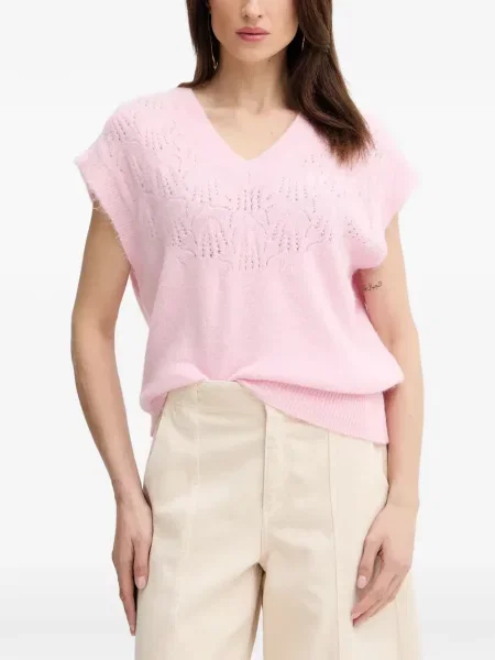 Tricou Morgan cu decolteu în V ajurat roz