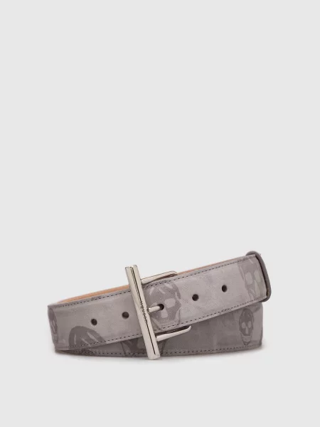Замшевый ремень Alexander Mcqueen с принтом с ремешками серый