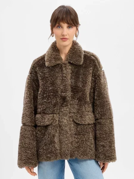 EDITED kurtka ze sztucznego futra Amia Kobiety jednolity 34 brązowy