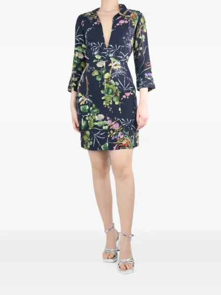 Rochie mini Philosophy Di Lorenzo Serafini cu model floral cu imagine cu decolteu în V albastru