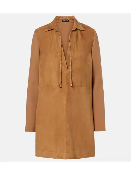 Rochie Tom Ford din piele de căprioară maro