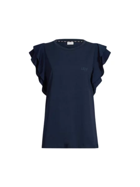 Liu Jo Koszulki Kobieta L Modny T-shirt z Falbankami na Rękawach czarny