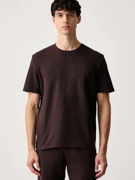 BOSS lounge tričko pánske Waffle T-Shirt hnedá