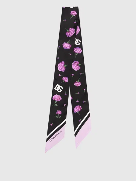 Шовковий шарф Dolce&gabbana в квіточку з принтом чорний