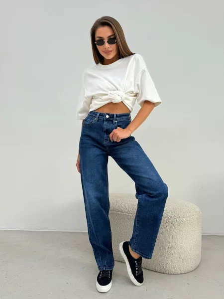 Джинси мом ISSA Plus синій