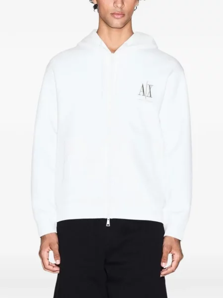Hanorac cu glugă Armani Exchange cu imagine alb
