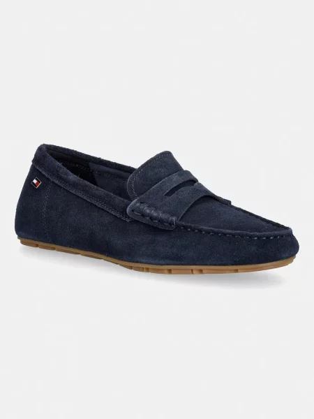 Tommy Hilfiger mokasinke za žene od brušene kože FLAG SOFT SUEDE DRIVER LOAFER plava