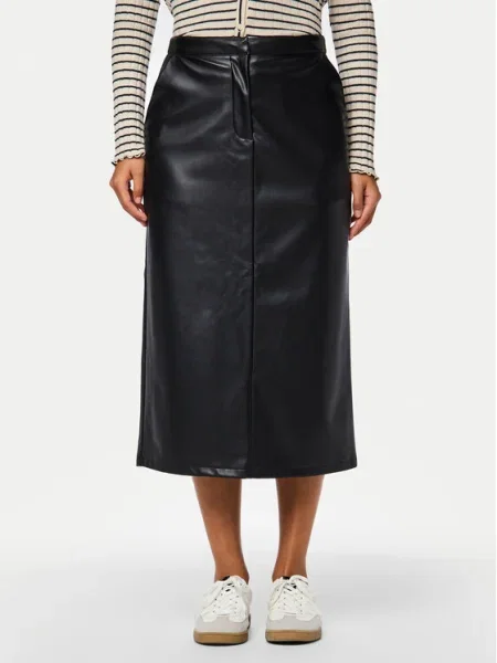 Pieces Fustă din imitație de piele Neeth negru