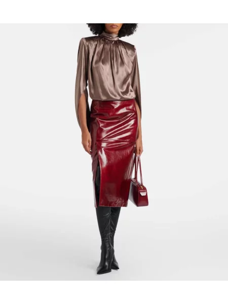 Top Mugler din satin drapat maro