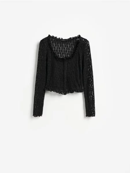 Reserved Bluză din dantelă negru