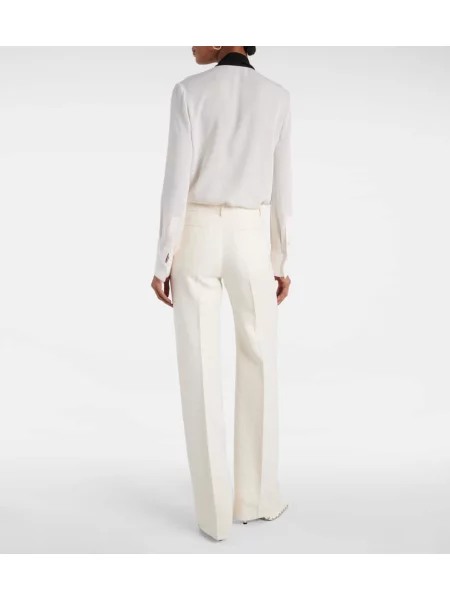 Pantaloni Valentino cu talie înaltă de lână alb