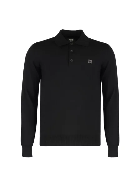 Koszulka polo Fendi wełniana czarna