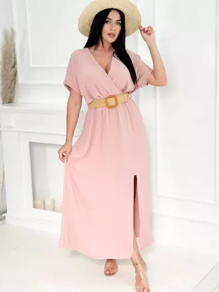 Cu centură lung rochie Kesi roz