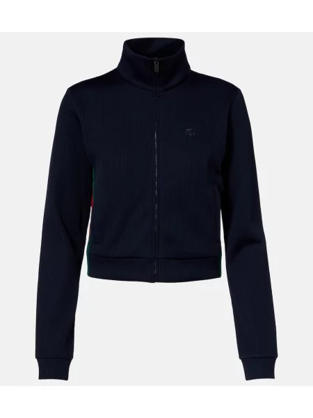 Hanorac cu fermoar Gucci cu dungi din jerseu albastru