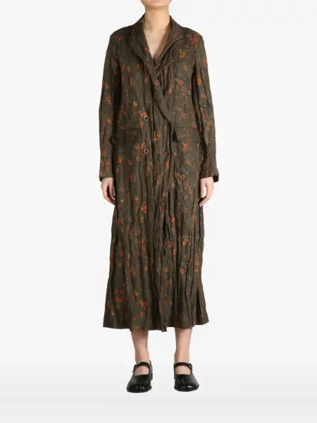 Palton Uma Wang cu model floral cu imagine maro