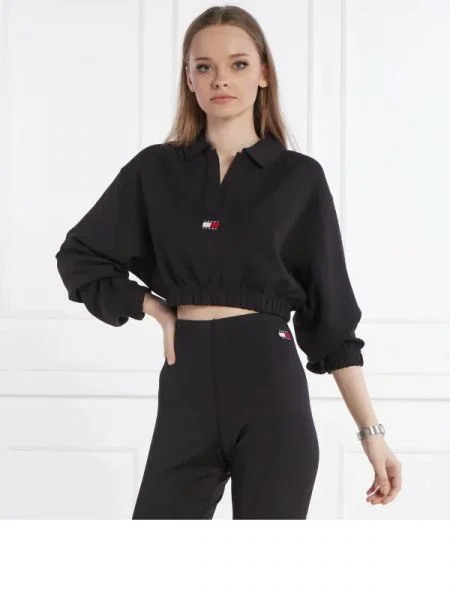 Tommy Jeans Hanorac TJW SPR CRP DRAPEY BADGE POLO | Cropped Fit negru