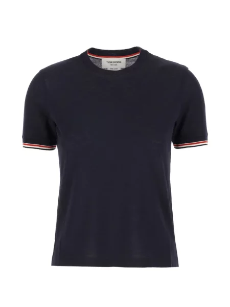 Scurt tricou Thom Browne cu dungi tricotate albastru