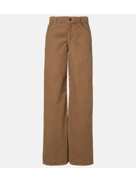 Pantaloni The Row cu talie joasă de catifea cord bej