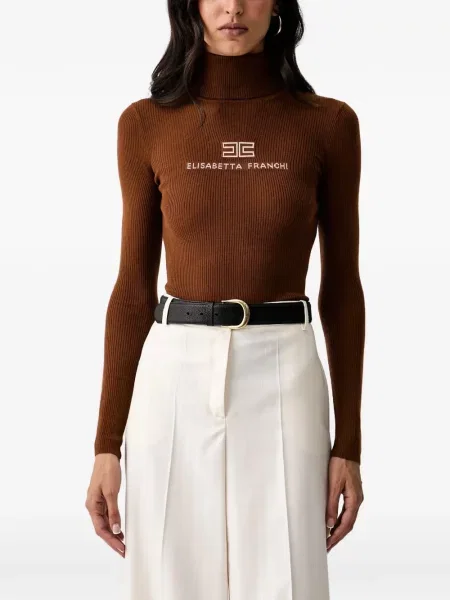 Pulover Elisabetta Franchi cu broderie maro