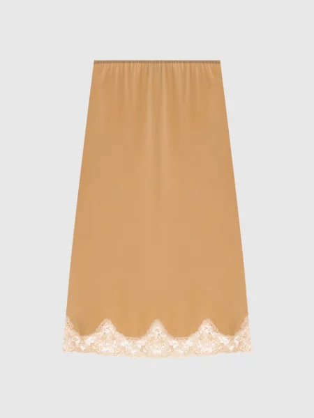 Спідниця із шовку з мереживом Saint Laurent бежева
