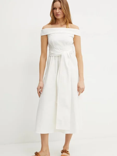Weekend Max Mara sukienka midi rozkloszowana beżowy